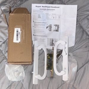 NIB White Exterior Slidng Door Handle Set Hardware screws